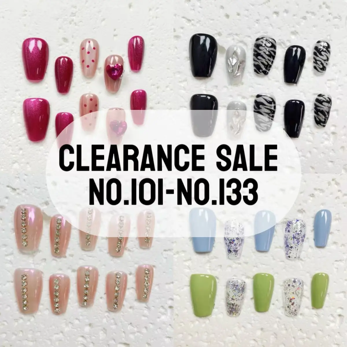 【NO.101-133】【BUY 2 GET 3】10pcs Handmade Press-on nail Medium Nails Hand drawn Fake nails Bundle Reusable Removable
