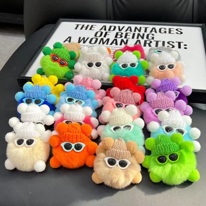Product Introduction of Cute otes, rabbits, coal ball pendant bag, hair ball dolls, cartoon plush doll keychain 0