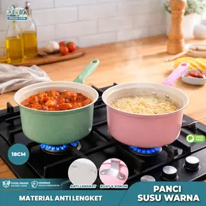 SINDA Panci Susu 18cm Stainless Steel Anti Lengket Material Premium Warna Elegan Hijau Pink untuk Dapur Modern M-1155 - Baja Kitchenware