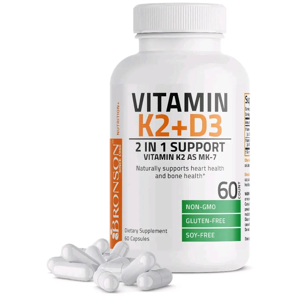 Bronson Vitamin K2 D3 5000 IU ( Vitamin K2 as MK 7 ) 90 mcg For Heart Bones Immunity Extra Strength 60 Caps