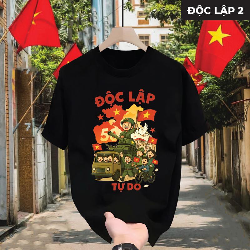 [Fullsize gia đình] Áo thun cổ tròn Việt Nam ĐỘC LẬP 2 cổ bẻ BASIC CVC  sang trọng, lịch lãm, thoáng mát - GMV 8