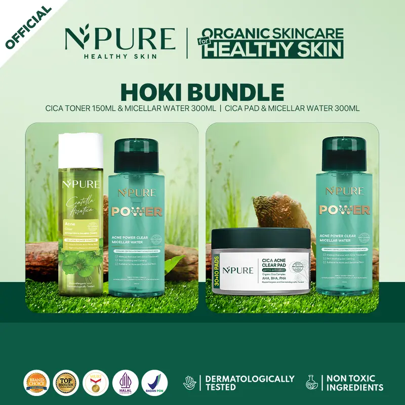 【Hoki Bundle】NPURE Paket Acne Face Toner Cica 150ml + Power Clear Micellar 300ml / Clear Pad 40pads + Power Clear Micellar 300ml / Melembabkan kulit / Mencerahkan / kulit berjerawat/ sensitif / Membersihkan debu polusi Kotoran / Exfoliating Wajah 0