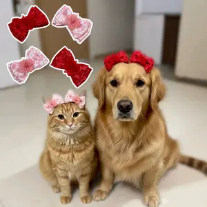 [PITA]|Migo Aksesoris A16| Jepitan Bulu Anabul Bunga Timbul 3D Korea Lace Renda Crinkle Embos Jaguar Merah Pink / Kucing/Anjing Pet Cat Dog Ribbon Hair Pin Clip Kalung Bando Hiasan Rambut Kepala Imlek Valentine Natal