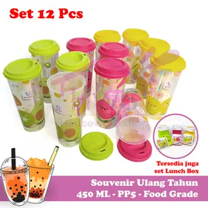 [LUSIN] Gelas Plastik Tumbler Buah Fruitamin 450ml - Souvenir Ulang Tahun Isi 12 Pcs