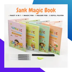Sank Magic Book / Magic Practice Book 1 set isi 4 buku + pen + refill / Set Buku Latihan Belajar Menulis PAUD Preschool TK Huruf Angka Stationery Edukasi Tinta Anak Toys