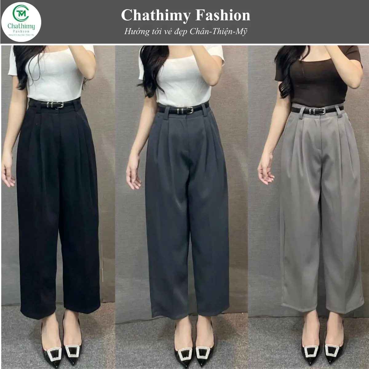 BIGSIZE 85KG Quần Baggy Công Sở Lưng Cạp Cao Dáng Thụng Chất Vải Gold Nhật Cao Cấp Kèm Đai [Hàng Thiết Kế Cao Cấp Chathimy] Nữ Women tây Kem Pants Nhung Lưng Cao ( Q01 )