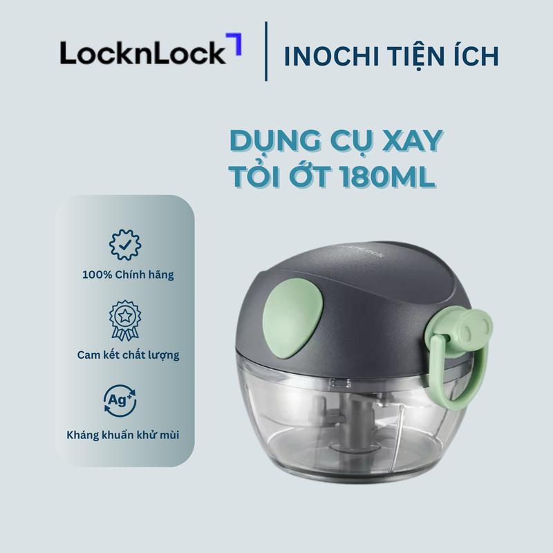 Máy Xay Mini Lock&Lock 180ml Xay Tỏi Ớt Bằng Tay, Dụng Cụ Băm Nhỏ Thực Phẩm Mini Cầm Tay CKS321GRN