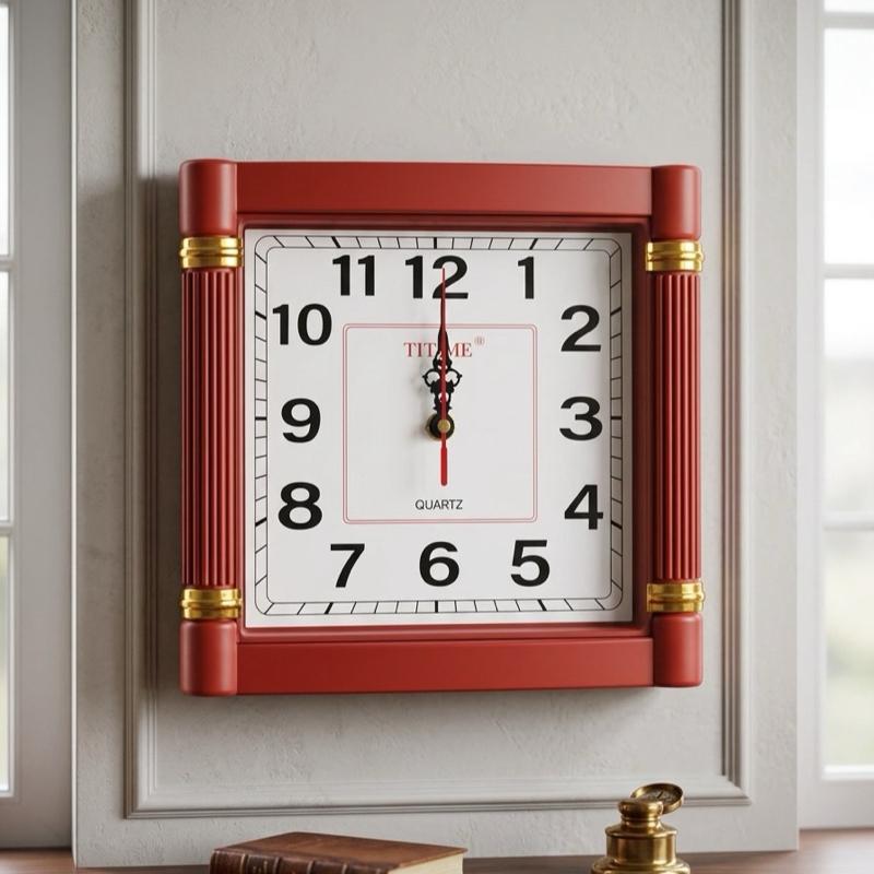 Đồng Hồ Treo Tường Thời Gian Quartz Thiết Kế Đỏ Sang Trọng Phong Cách Hiện Đại