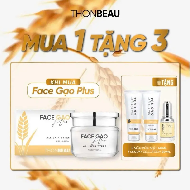 Kem Face Gạo Plus [25Gram] [Tặng Serum Collagen Yến 20Ml +Tặng Thêm 2 Chai Sữa Rửa Mặt 40Ml ] - Skincare Massage