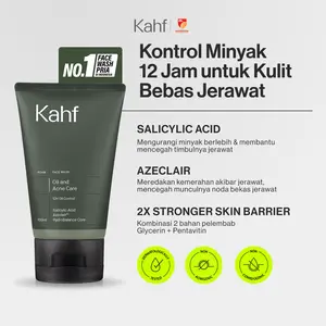 NEW LOOK BETTER FORMULA! Kahf Face Wash Oil and Acne Care 100 ml - Sabun Cuci Muka Pria untuk Membantu Lawan Jerawat dan Kontrol Minyak - Daily Use, Salicylic Acid, Hilangkan Prone, Bekas Beruntusan, Hydrating, Calm, Menenangkan, Hydration, Control