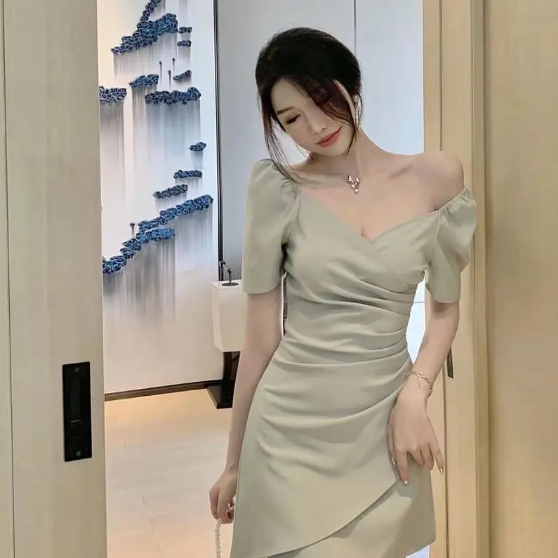8940 dress putih gril a line formal fairy Strendy summer elegant Fitted square neck church dress 6