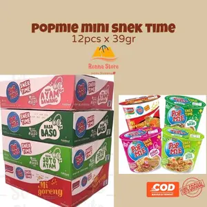Pop Mie Mini Snek Time 39gr & Pop Mie Pedas Gledek Dower Mie 75gr (1dus isi 12pcs) Food Noodles Instan Goreng Ayam Soto Bawang