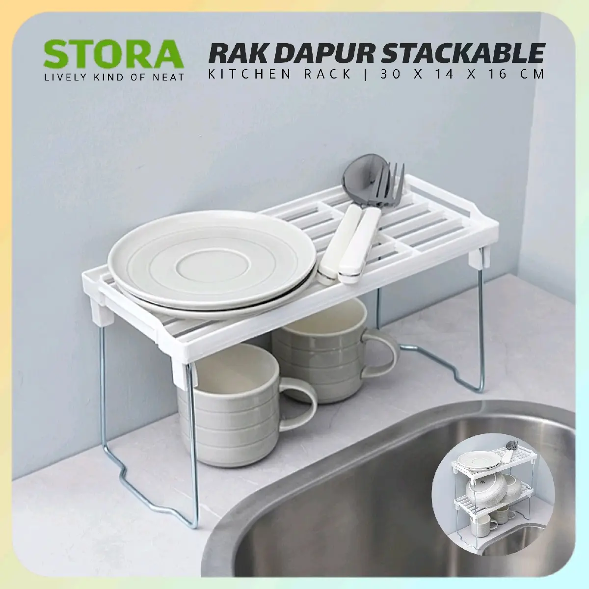 Stora Rak Dapur Stackable 30x14x16 Cm | Kitchen Rack Foldable Stora Penyimpanan