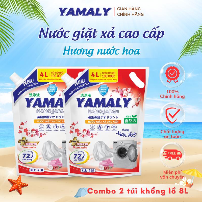 Combo 2 Túi Khổng Lồ 8L Nước Giặt Xả Cao Cấp YAMALY Hương Nước Hoa / Lưu Hương 72h / Dịu Nhẹ /An Toàn Cho Da / Làm Sạch Sâu / Bền Áo Quần