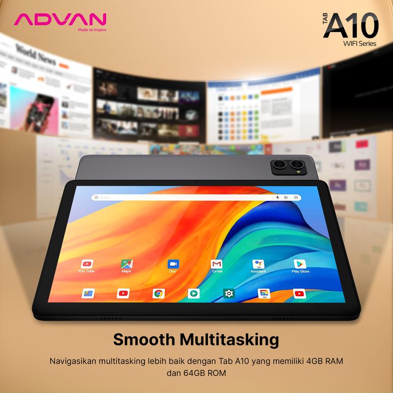 ADVAN TAB A10 Wifi 4GB/64GB 10.1” inch Octa Core IPS Screen Tablet Android 14 5000mAh 5