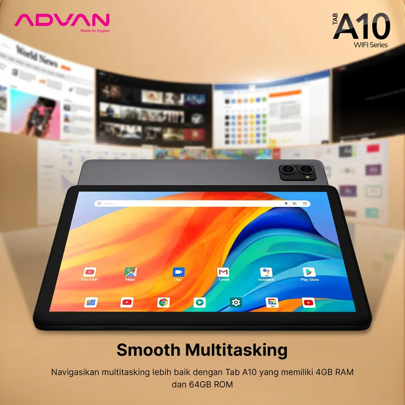 [Exclusive Steven Stenly] ADVAN TAB A10 Wifi 4GB/64GB 10.1” inch Octa Core IPS Screen Tablet Android 14 5000mAh 3
