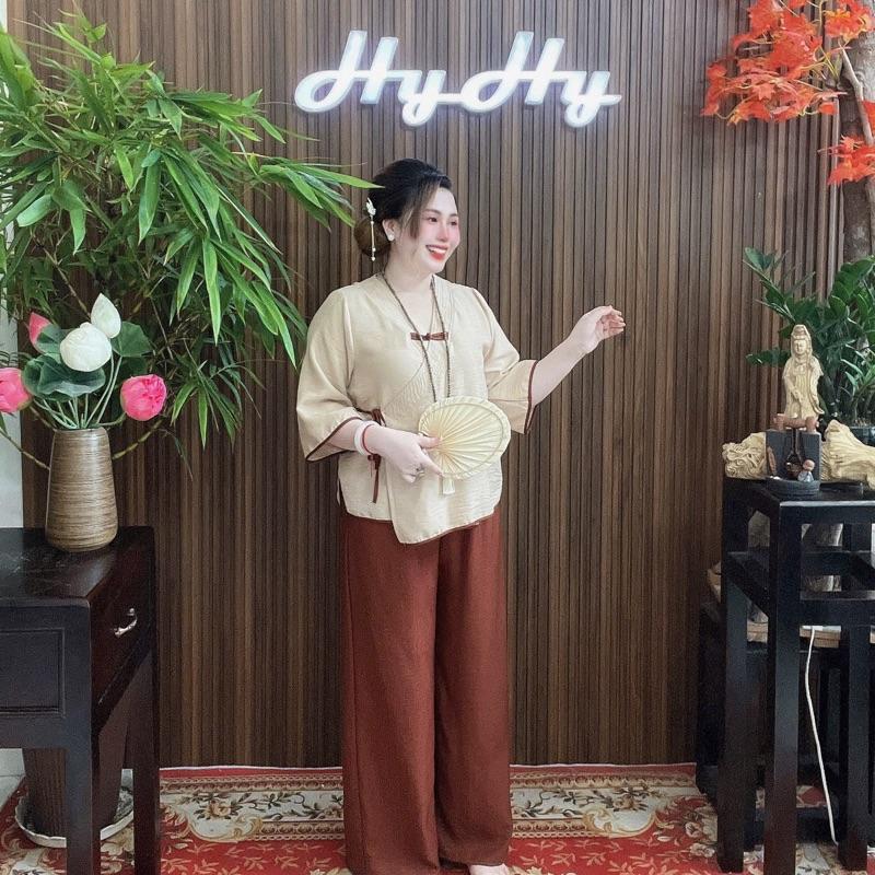 Thiên Ý - Set Bộ Pháp Phục Lễ Chùa Nữ BigSize Áo Đắp Tà Có Dây Cột Trẻ Trung-HyHy