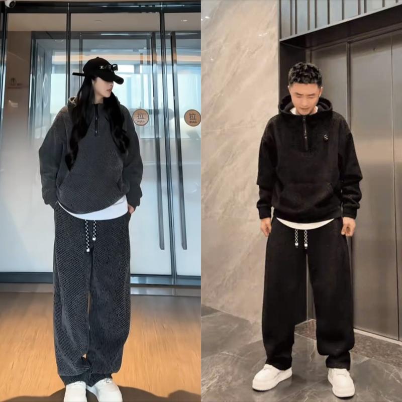  Bộ Hoodie Nam Nữ mùa Đông Dạ KIM  TUYẾN 1 LỚP Không Lót chất liệu đặc biệt phong cách thể thao 