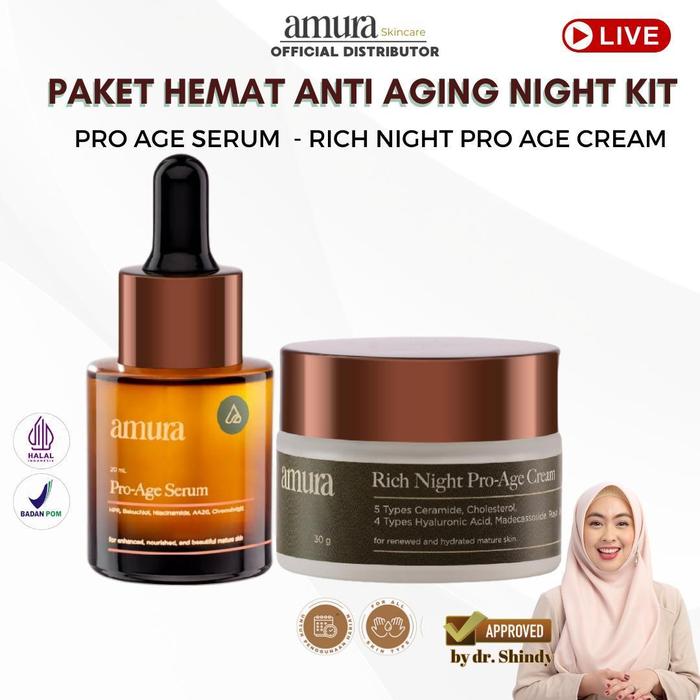 Gambar [LIVE] Amura Bundling Paket Hemat Anti Aging Night Kit Pro Age Serum + Night Pro-Age Cream c1 dari Amura Skincare Kab. Lumajang Tokopedia