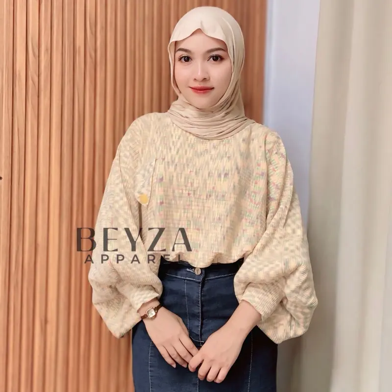 [Beyza Apparel] Karin Batwing Rajut Premium Atasan Wanita Korean Style Motif Abstract Blouse Kelelawar Lengan Balon Baju Panjang Oversize Knitwear 4