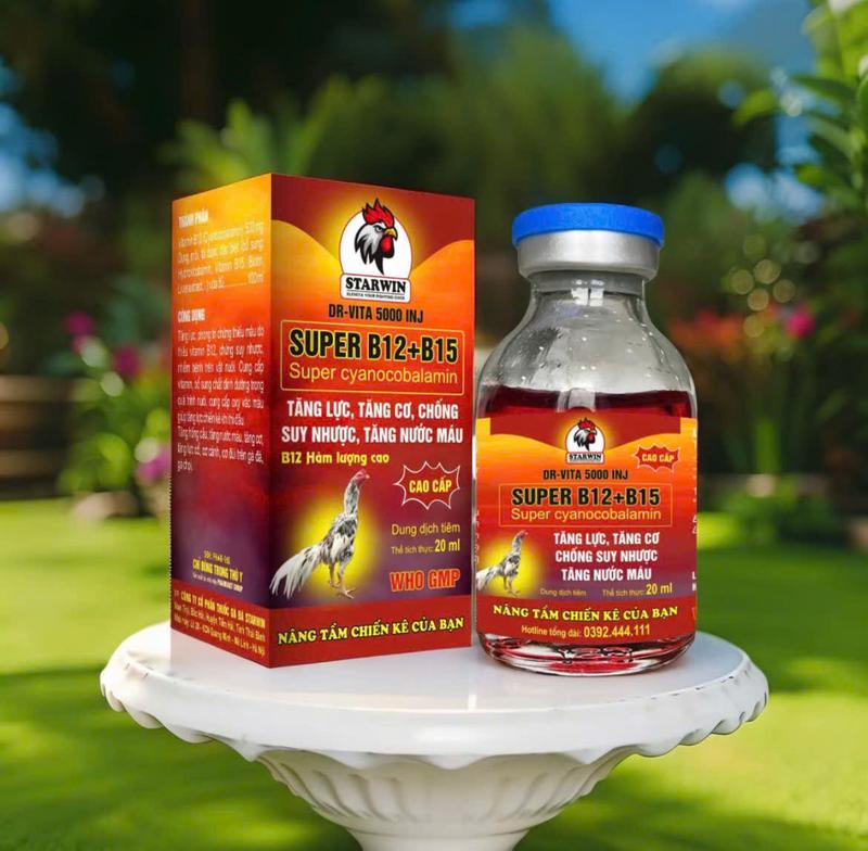  DR-VITA 5000 INJ - Vitamin B12 B15 tăng lực tăng cơ chống suy nhược phòng trị thiếu máu đỏ da cho gà đá gà chọi 