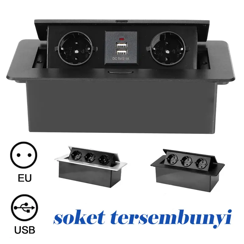 [Ready Stock]Stop Kontak Tanam Meja Soket pop-up 3lubang Desktop Tertanam Stopkontak Floor/Desk outlet 8