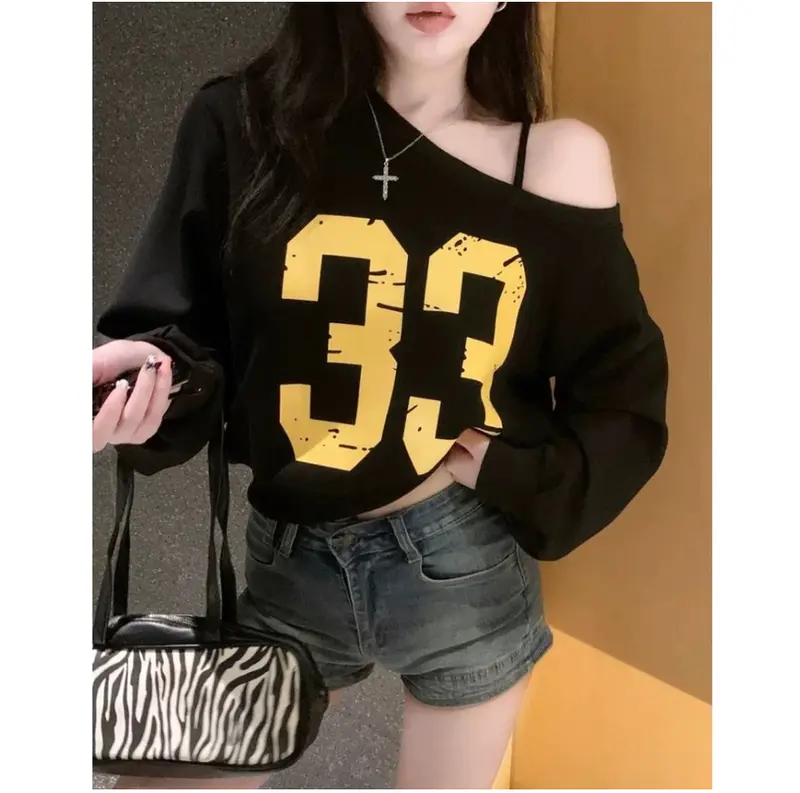 Atasan Sweater 33 Cropped Top / Sweater Cetak Digital Amerika / Atasan Bungkuk Untuk Wanita / Sweater Pendek Longgar NTR Crewneck Sweatshirt Cewek Fleece Oblong 2