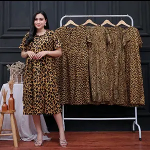 GAUN MALAM Daster Busui Motif Leopard Dress Wanita Nyaman Santai Menyusui Rayon Bumil Panjang Resleting /Kancing Adem Modis Praktis