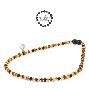 Amber Buddy | XR42M2 Kalung Amber Anak Multicolour Black Glossy - 38cm Junior.