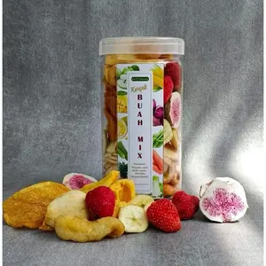 Mix Fruits Chips In Jar Premium - Dengan Buah Tin & Strawberry - Buah mix Buah Tin dan Strawberry Kemasan Toples
