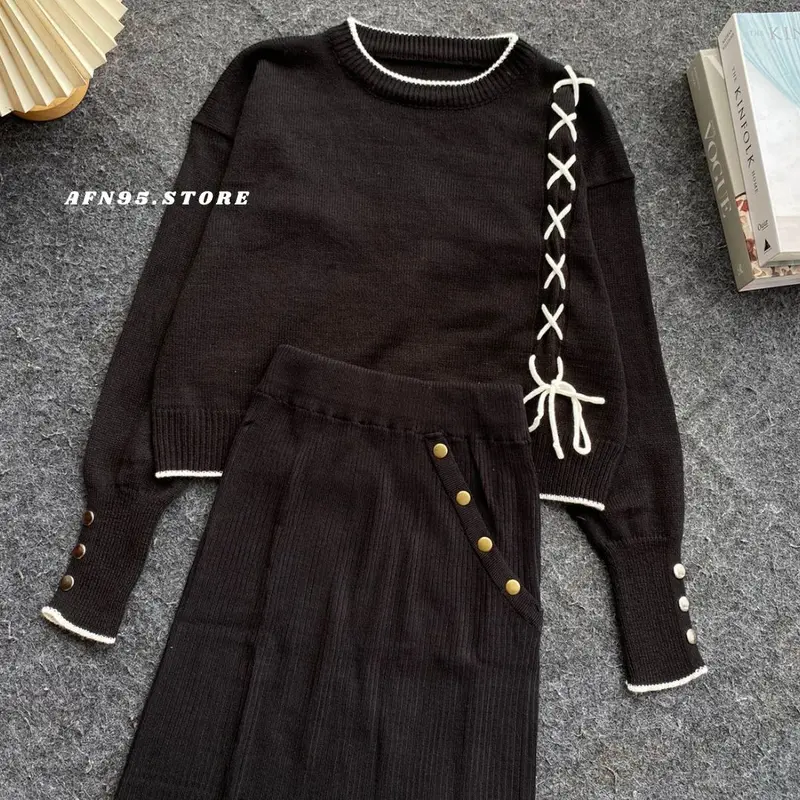 Setelan Rok Lengan Inara Calista Motif Tali ONESET - Lingkar Dada 104cm - Casual, Celana, Blazer, Panjang, Katun, Shakila, Baju, Hitam, Wanita, Linen 4