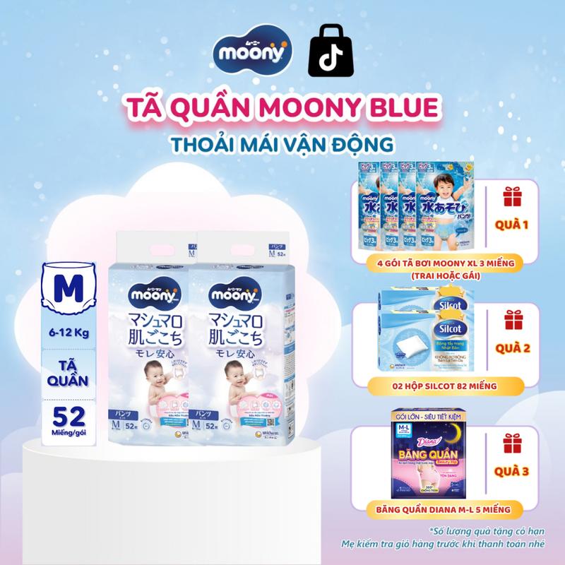 Moony Tã/bỉm quần xanh M52/L44/XL38/XXL26 Nhập khẩu Nhật Bản