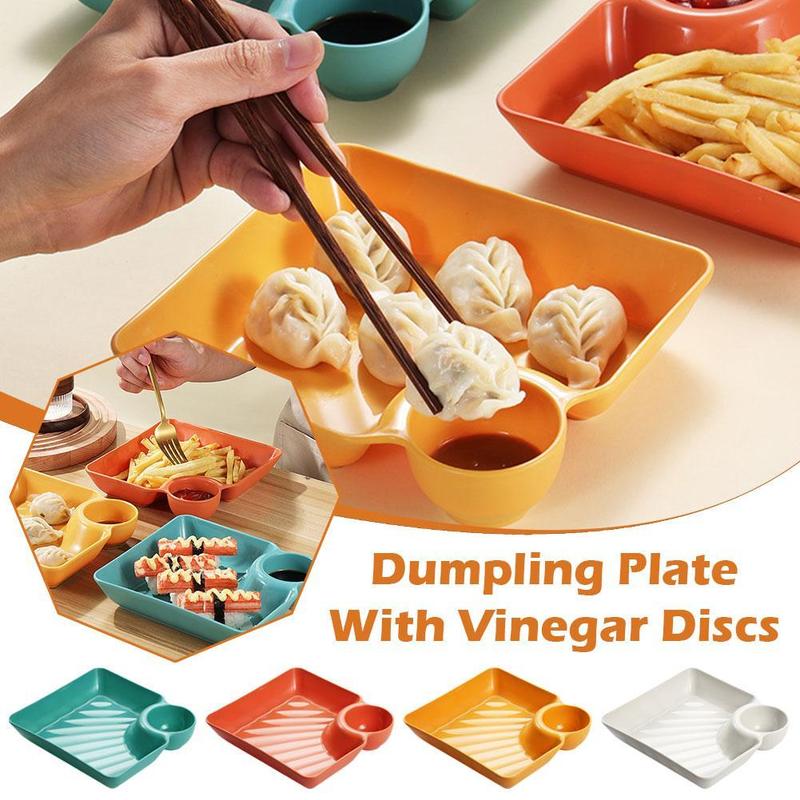 Product Introduction of Household Creative Dumpling Plate With Vinegar Dish, Dumpling Plate, French Fries, Dipping Saucer, Sushi Grid Plate, Square Universal Dining Plate 31