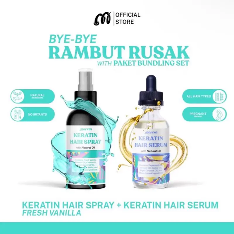 Morrin Perawatan Rambut Al in One - Paket Serum + Spray Mist Fresh Vanilla untuk Rambut Berketombe, Melebatkan Rambut, Rambut Kering dan Bercabang, vitamin rambut