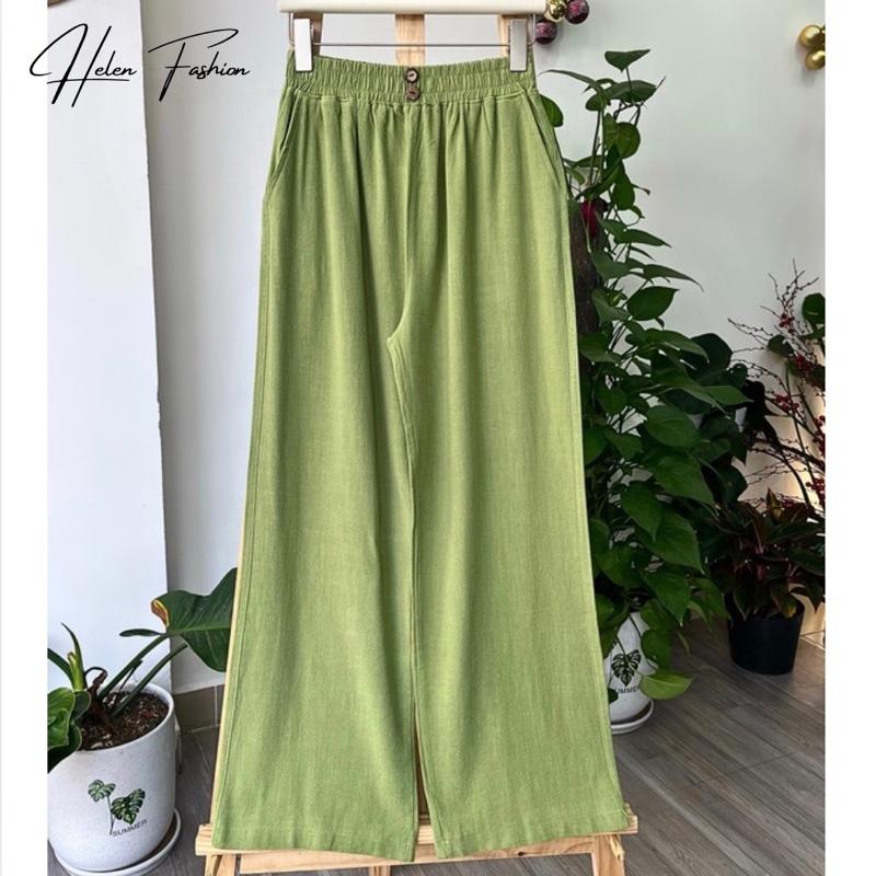 QUẦN LINEN BAMBO NỮ THIẾT KẾ 2 NÚT FORM SUÔNG LƯNG THUN MẶC HÀNG NGÀY - VẢI LINEN BAMBO ĐÃ QUA XỬ LÝ