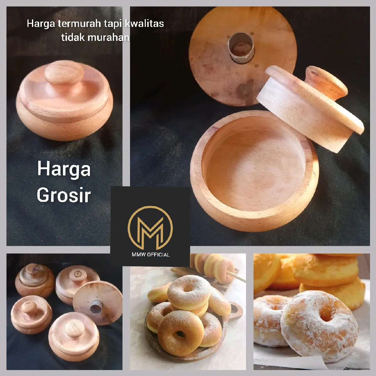 Cetakan kayu donat model mangkok set lengkap dengan pembolong
