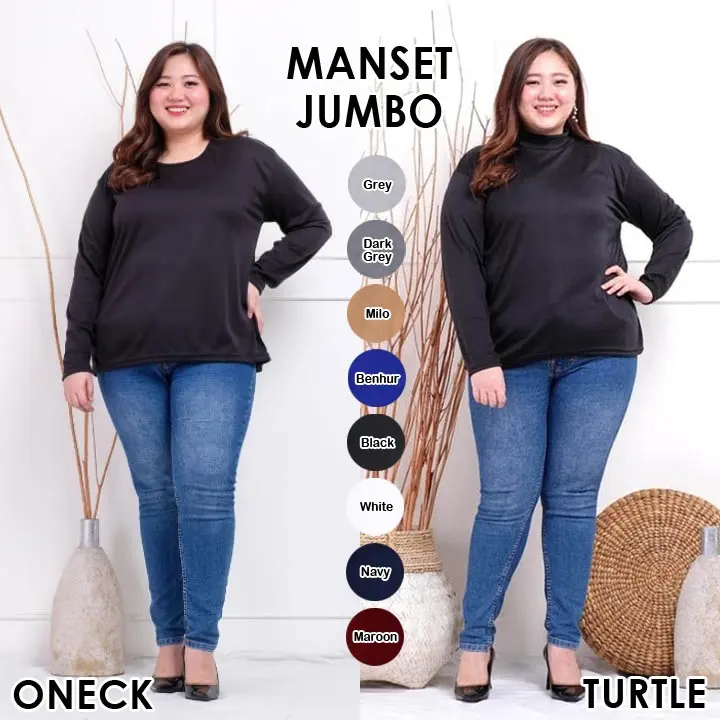 Manset Jumbo Baju Wanita Pakaian Lengan Panjang Fit Hitam Spandex Nyaman Atasan