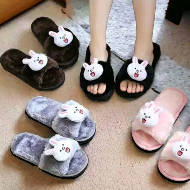sandal rumah bulu kokop boneka rabbit Shoes