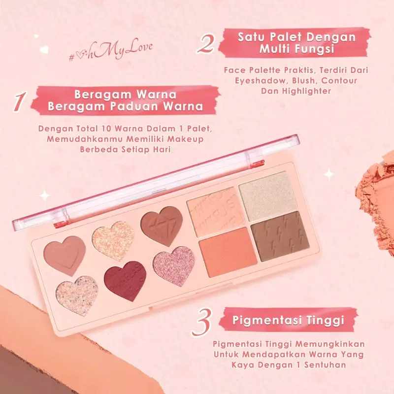 PINKFLASH Oh MyLove 4in1 Multiple Face Palette Eyeshadow, Blush, Highlighter & Contour 2