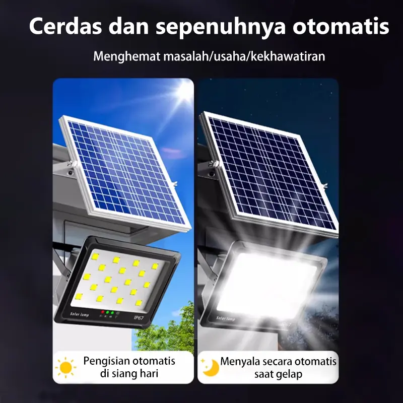 【Garansi 15 tahun】【Beli 1 Grati 1】 2000W Lampu tenaga surya outdoor Lampu taman luar tahan air otomatis outdoor with Power Display Timing Function lampu solar cell Outdoor Lamp with Remote Control Solar Panel IP67 Waterproof Solar Light 4