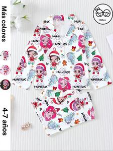 Conjunto de pijama con estampado de Demon Hunter de K-Pop, tela ignífuga, top de manga larga con frente abierto y pantalones elásticos holgados, casual para todas las estaciones