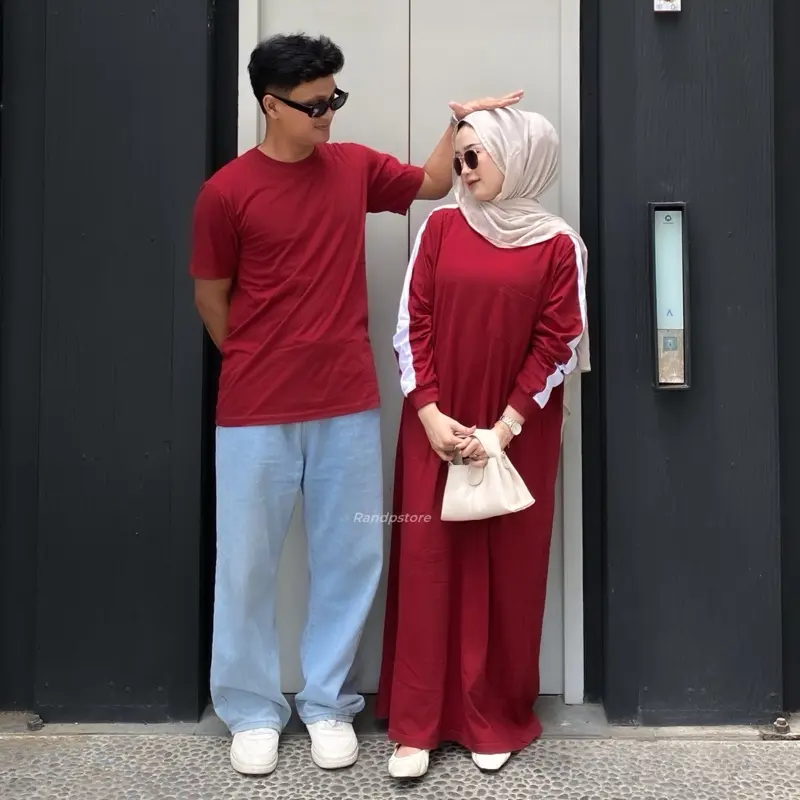 Baju Pasangan Inara Busui Nonbusui - Couple Gamis Bahan Kaos Combed 24s Bigsize  Kombinasi Sarimbit Muslim 2