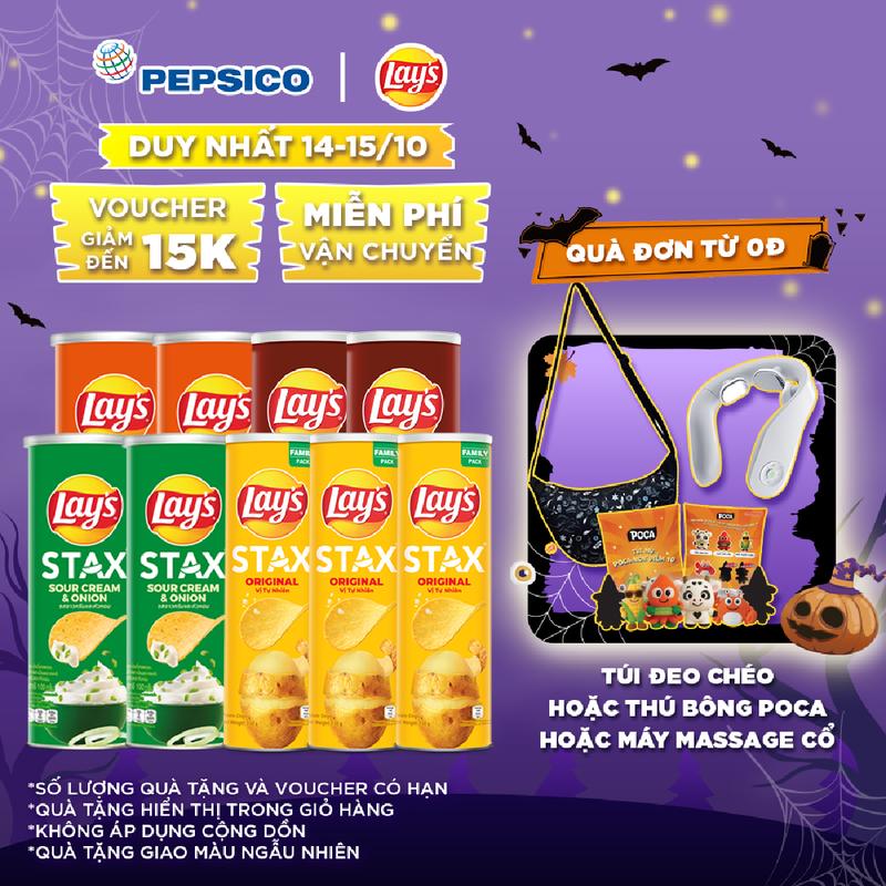 Combo 9 Snack Lay's Stax 150gr (3 Tự Nhiên, 2 Thịt Nướng BBQ, 2 Tôm hùm, 2 Kem chua hành)