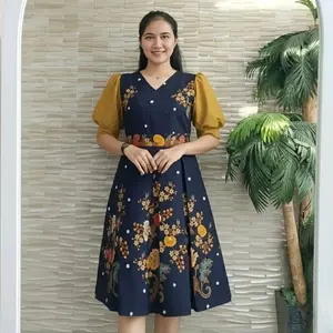 Dress Batik Wanita  Amara sopal Kode CB289 || kain katun primis || Tunik wanita || V-Neck Bunga Manis Casual Nyaman Kantor