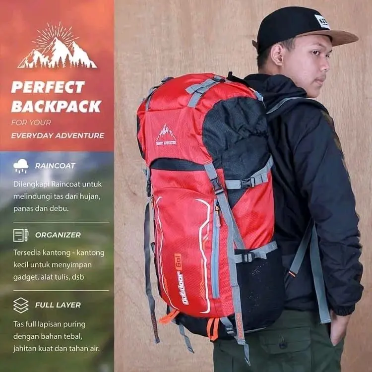 Tas Ransel Gunung Pria Tas keril Carrier Kapsitas 60L Backpack Hiking Camping Travelling Outdoor 1