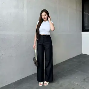 Celana Trouser High Waist Loose Pants Wanita Semiwool