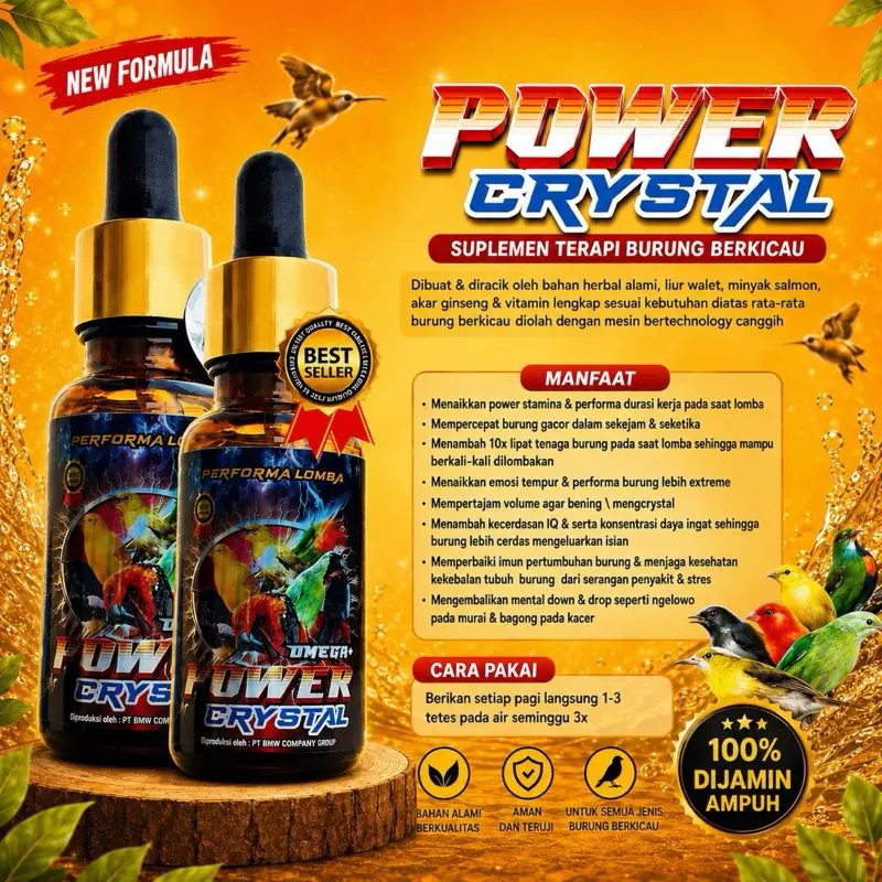 Power Crystal Multivitamin Penggacor Suplemen Semua Burung Kicau