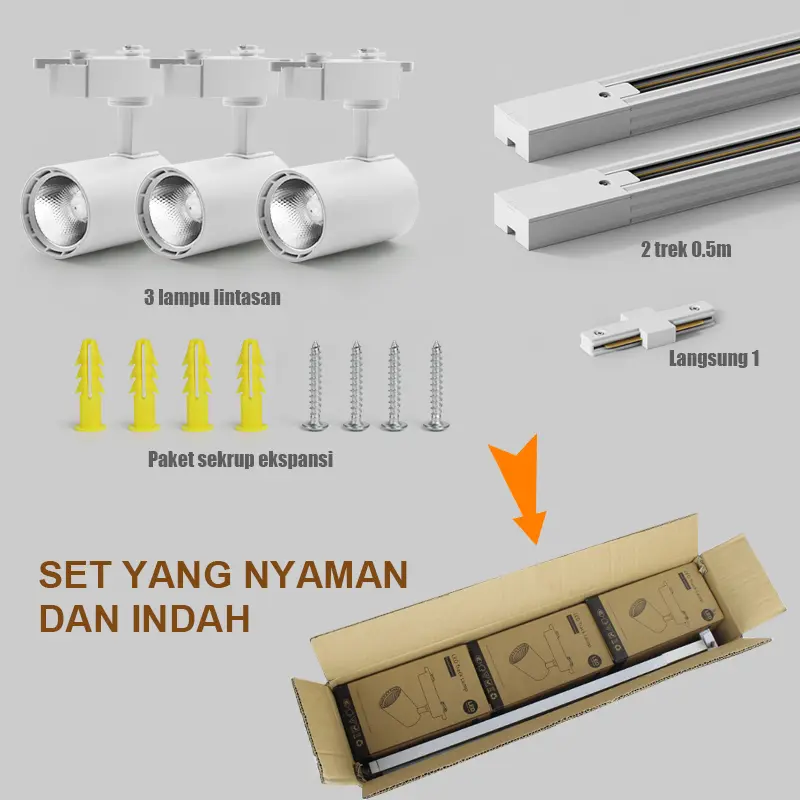 Lampu Rell Track Led Sorot Lampu Sorot Led COB Spot light Downlight Spotlight Rail Lighting10w20w30w Set White 3