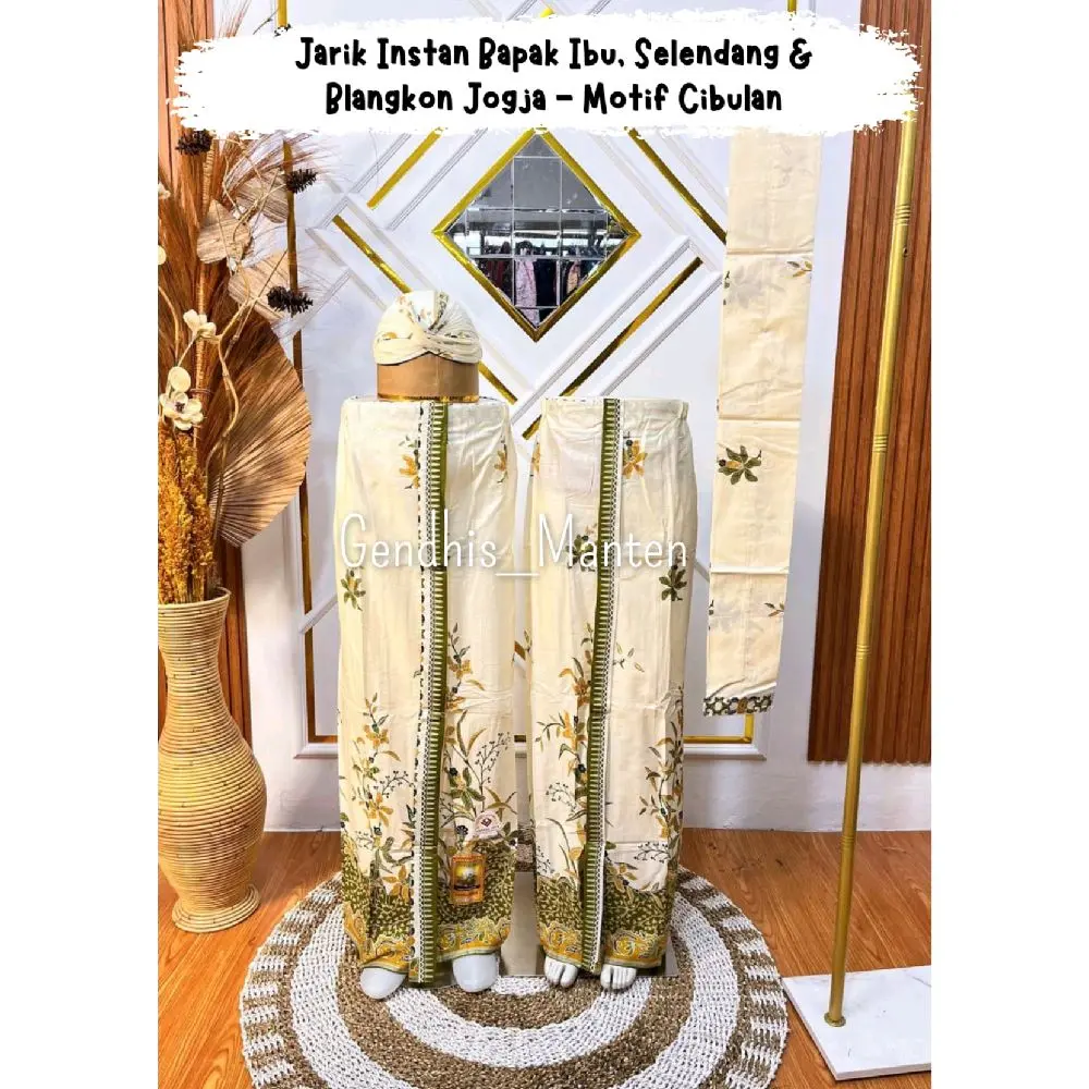 Gendhis • Jarik Wiru Instan Bapak Ibu, Selendang + Blangkon Jogja | Jarik Cibulan, Motif Lengkap