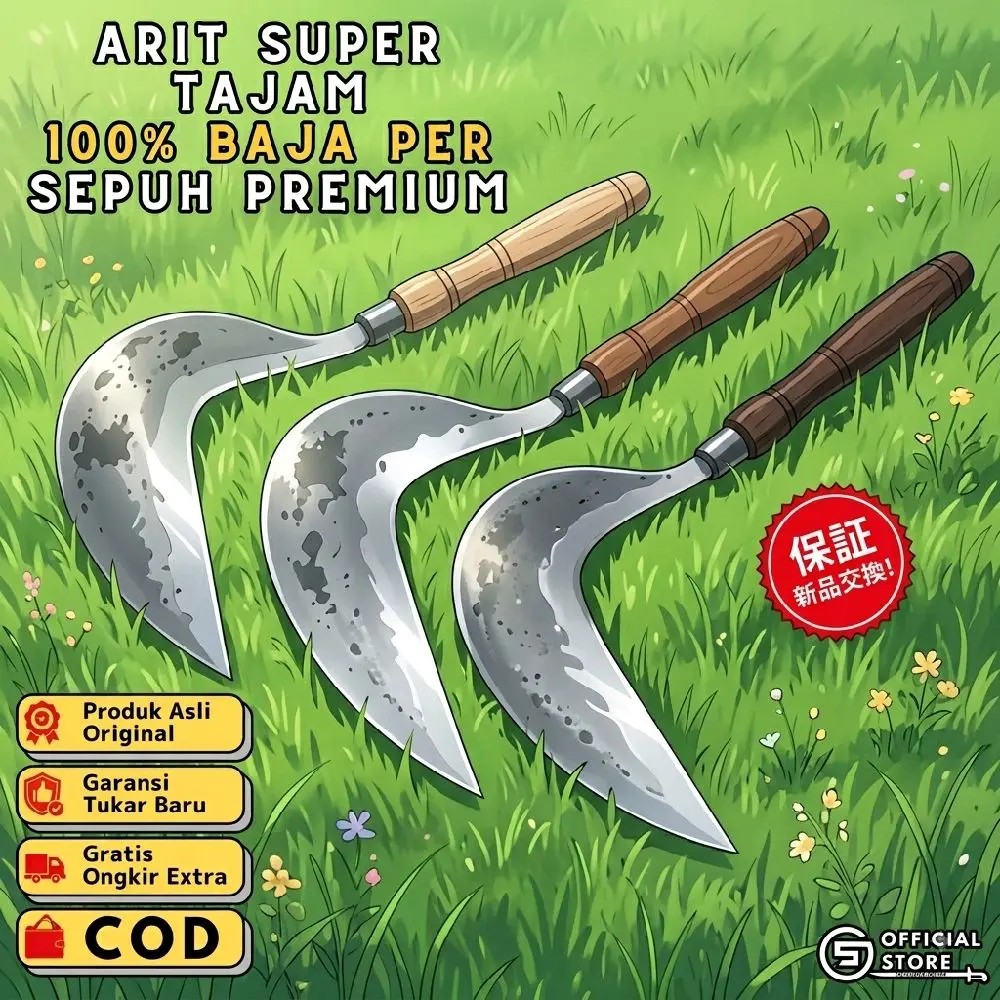 Cikajang 88 - Arit Super 100% Full Baja Per Sepuh dengan Garis Besi dan Gagang Kayu Sonokeling